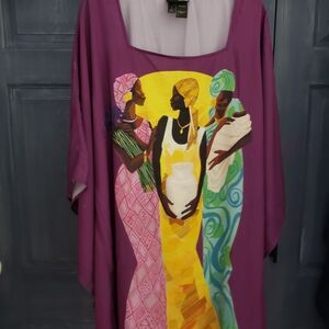 Antthony Red 3/4 Sleeve Boxy Tunic with Artistic Design